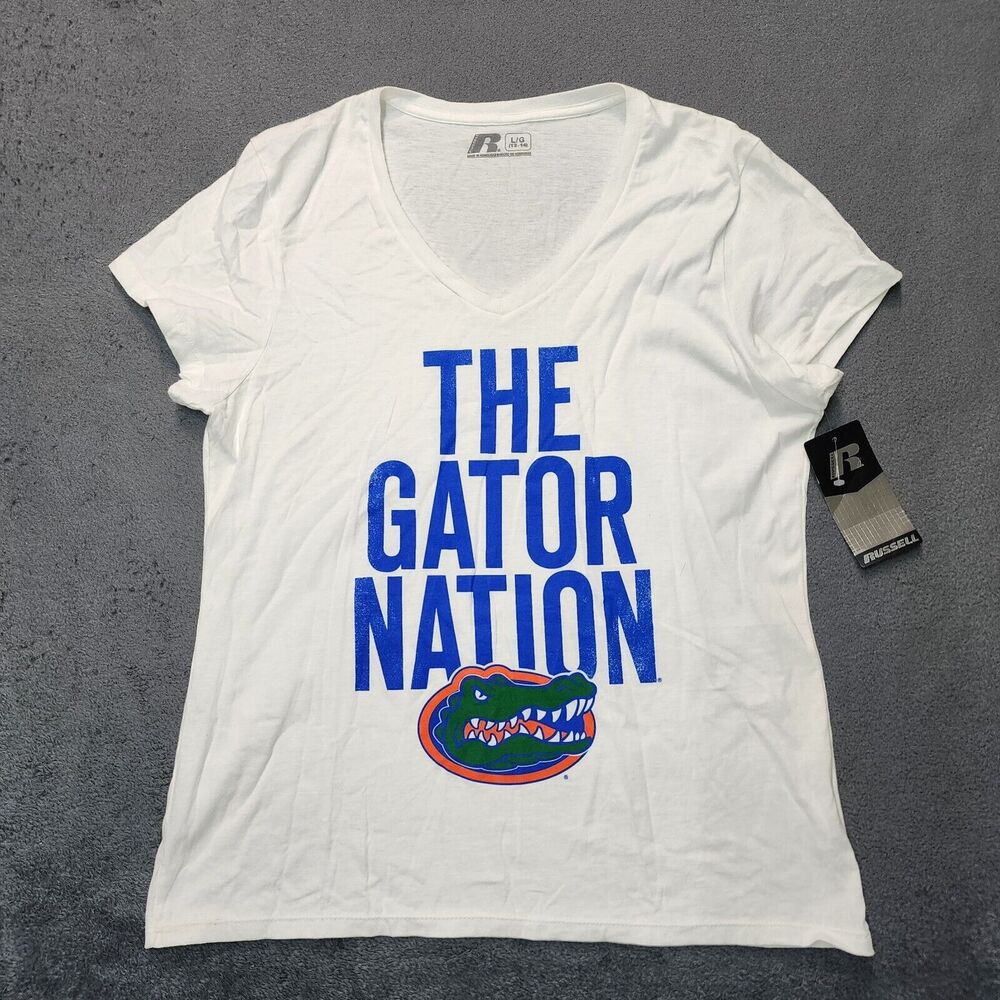 Russell Florida University "THE GATOR NATION" Women’s V-neck T-shirt Size L